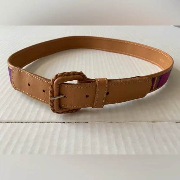 Vintage Omega Guatemalan Mayan Cotton Leather Belt Womens Size M Colorful Tribal - Picture 6 of 10